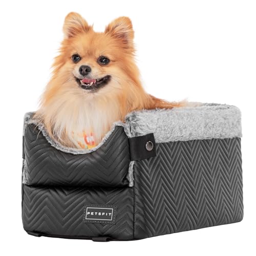 PETSFIT Center Console Dog Car Seat with Safe Protection Hooks, Pet Car Seat with Upgraded Safety Tethers, Washable Cushion, Console Dog Car Seats for Small Dogs Up to 8 Lbs(Black) - color: Black