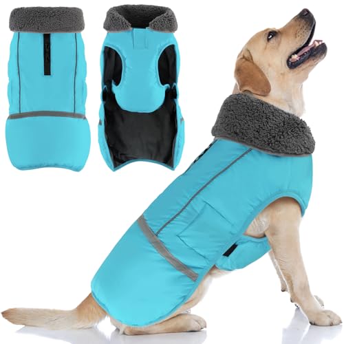 Doglay Dog Coat, Waterproof Dog Jacket Pet Winter Coat for Cold Weather with Thicken Furry Collar, Reflective Puppy Winter Jacket Warm Fleece Lining for Small Medium Large Pets - color: Light Blue, size: S(Chest : 11-18.11" , Back : 9.84")