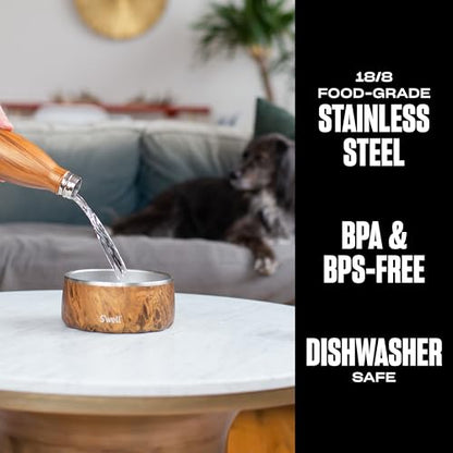 S'well Stainless Steel Pet Bowl, 32oz, Teakwood, for Small to Medium Size Dogs, Mess Free Design with Non Slip Rubber Bottom, Dishwasher Safe, BPA Free - color: Teakwood, size: 32 oz
