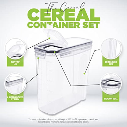 Utopia Kitchen Cereal Containers Storage Set – 4 Pack 4L(135.2 oz) Airtight Food Storage Containers with Lids, BPA-Free Cereal Dispensers for Pantry Organization and Storage (Clear) - size: 4 Liter (Pack of 4)