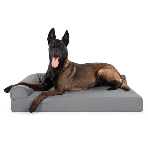 Furhaven Orthopedic Dog Bed for Large Dogs w/ Removable Bolsters & Washable Cover, For Dogs Up to 95 lbs - Pinsonic Quilted Paw L Shaped Chaise - Titanium, Jumbo/XL - color: Titanium, size: Jumbo