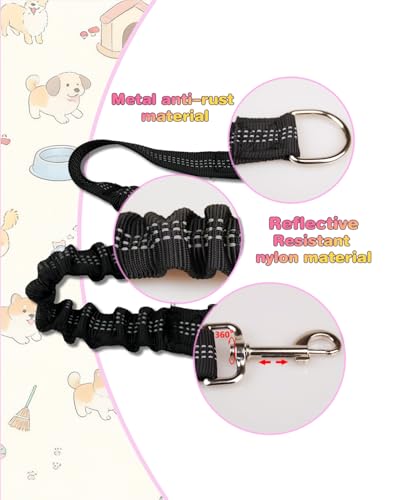 Elastic Bungee Dog Leash Extender, Shock Absorbing, Reflective, 360° Swivel Clip, for Running, Walking, Cycling, 2 Pack