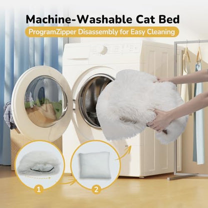 CATISM Cat Bed, Cat Cave for Indoor Cats, Soft Cat Dome, Self-Warming 2 in 1 Foldable Pet Cat House with Washable Cushioned Pillow Calming Fluffy Dog Beds for Small Dogs with Anti-Slip Bottom White - color: White