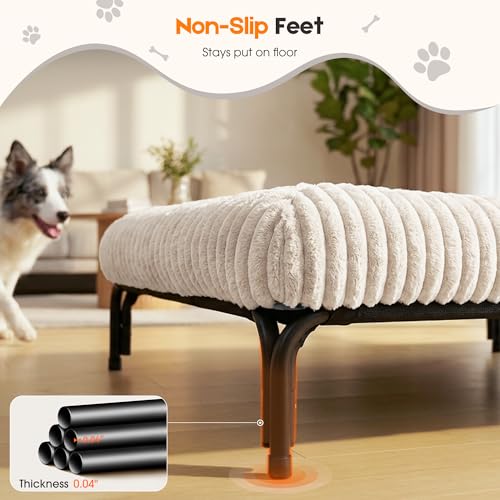Elevated Dog Bed with Removable Fluffy Pillow Cushion, Raised Pet Cot Washable Bolster, Dog Couch Sofa, Anti Slip Feet, Breathable Mesh, Cream, 49"×36" - color: cream, size: XL(49"×36"×8")