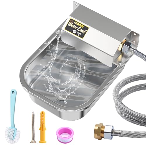 PETTEN 3L Automatic Dog Water Bowl Dispenser, Stainless Steel Self-Filling Water Bowl for Large Dogs & Outdoor Auto-Filling Fresh Water with 3/4" GHT Hose Connection