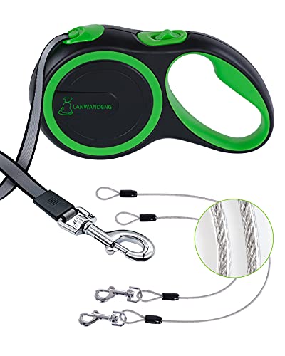 26FT Long Chew Proof Retractable Dog Leash with 2 Heavy Duty Anti-Chewing Wire Ropes, 360° Tangle-Free Dog Lead with Anti-Slip Handle for Small/Medium/Large Dogs Green - color: Green