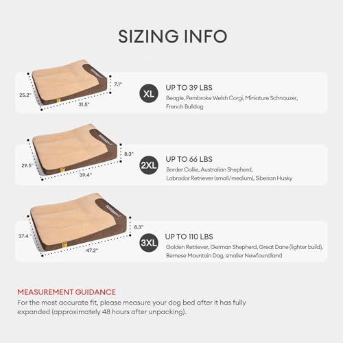 FUNNY FUZZY Orthopedic Dog Bed for Large Dogs, Washable Plush Dog Sofa Bed with Shredded Memory Foam Filling, Calming Pet Couch Bed, Supportive Joint Relief Dog Bed, Non-Slip Bottom(Brown, XL) - size: X-Large