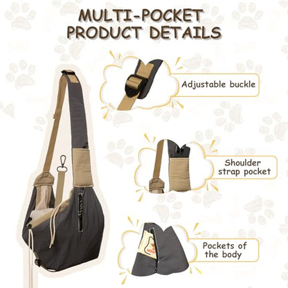 Dog Carrier Sling for Small Dogs/Cats Up to 15 lbs - Multi-Pocket Oxford Pet Sling Carrier Bag with Adjustable Strap (Black) - color: Black