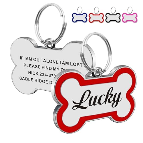 Dog Tags Personalized for Pets Dog Name Tags Personalized Dogs Tag Engraved Custom Dogs Tags for Pets Custom Dog ID Tags for Puppy Cat (Red, L) - color: Red, size: L