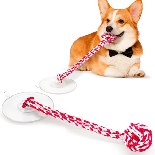 Interactive Dog Toy for Tug of War with Rope Ball for Small Dogs,Red White | Strong Suction Cup Play|Dog Enrichment for Solo Play|Helps Relieve Boredom|Supports Healthy Chewing|Ideal for Indoor - color: Red White(Classic)