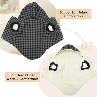 Vecomfy Fleece Lining Dog Hoodie for Small Dogs Extra Warm Plaid Sweater with Drawstring Hooded Coats in Winter Puppy Jacket,Black XS - color: Black Plaid, size: X-Small (Pack of 1)