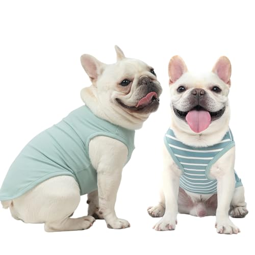 MIHACHI Dog Shirts Cotton Striped T-Shirt, Summer Pet Clothes for Small Dogs, 2-Pack Soft Puppy Apparel Cat Tee, Sleeveless Lightweight, Quick Dry, Breathable,Stretchy, Blue M - color: Green, size: Medium