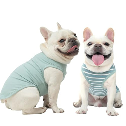 MIHACHI Dog Shirts Cotton Striped T-Shirt, Summer Pet Clothes for Small Dogs, 2-Pack Soft Puppy Apparel Cat Tee, Sleeveless Lightweight, Quick Dry, Breathable,Stretchy, Blue M - color: Green, size: Medium