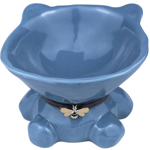 Ceramic Raised Cat Bowls for Indoor Cats Cute Elevated Cat Food Bowls 5.4 Inch Wide Whisker Friendly Blue Cat Water Bowl Dishwasher and Microwave Safe Puppy Feeding Set Supplies - color: Blue Ceramic Cat Food Bowl