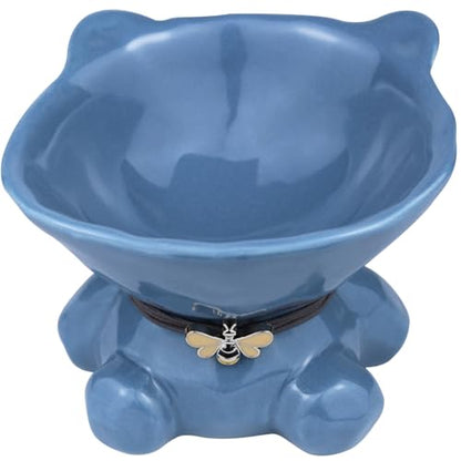 Ceramic Raised Cat Bowls for Indoor Cats Cute Elevated Cat Food Bowls 5.4 Inch Wide Whisker Friendly Blue Cat Water Bowl Dishwasher and Microwave Safe Puppy Feeding Set Supplies - color: Blue Ceramic Cat Food Bowl