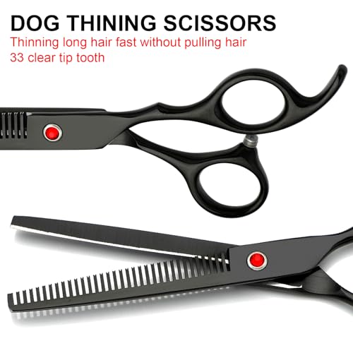Dog Grooming Scissors Kit, Premium Stainless Steel Dog Shears with Curved Shears, Sharp Durable for Dogs Cats+Black 4 Piece - color: Black 4 Piece