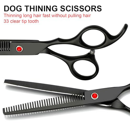 Dog Grooming Scissors Kit, Premium Stainless Steel Dog Shears with Curved Shears, Sharp Durable for Dogs Cats+Black 4 Piece - color: Black 4 Piece