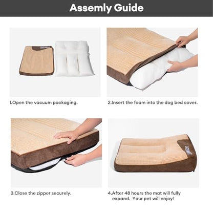 FUNNY FUZZY Orthopedic Dog Bed for Large Dogs, Washable Plush Dog Sofa Bed with Shredded Memory Foam Filling, Calming Pet Couch Bed, Supportive Joint Relief Dog Bed, Non-Slip Bottom(Brown, XX-Large) - size: XX-Large
