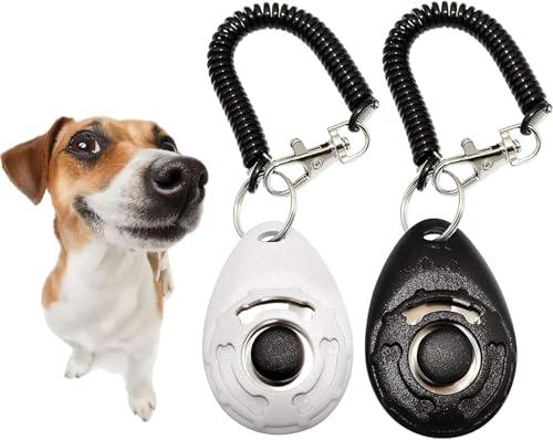2 Pack Pet Training Clicker with Wrist Strap - New Black & White Dog Training Clickers - color: Black+White