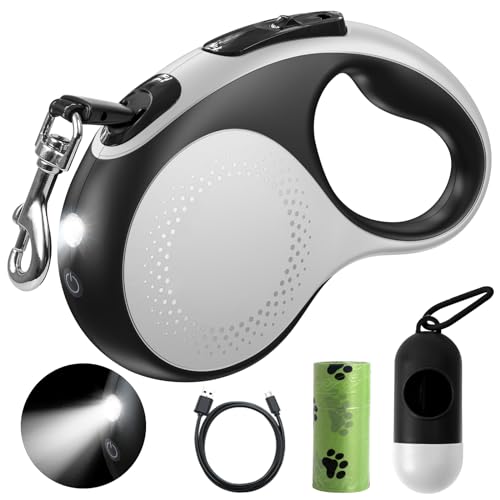 Retractable Dog Leash with Led Light, Douexio 16ft Rechargeable Walking Dog Leash for Small Medium Dogs Up to 66 lbs,360° Tangle-Free, One-Button Control, High Strength Hook - color: White, size: 0-66lbs