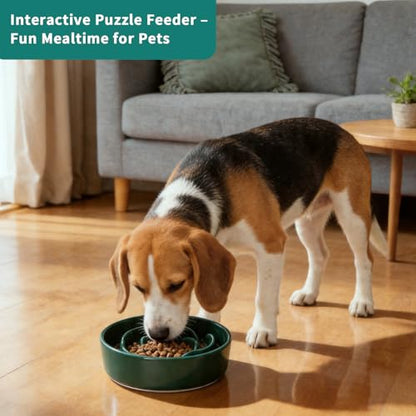 Slow Feeder Dog Bowls,Ceramic Slow Feeding Bowl for Small and Medium Breed,Anti Choking Puzzle Dog Food Bowl with Non-Slip Base for Fast Eater(Green, S-0.6CUP) - color: Green