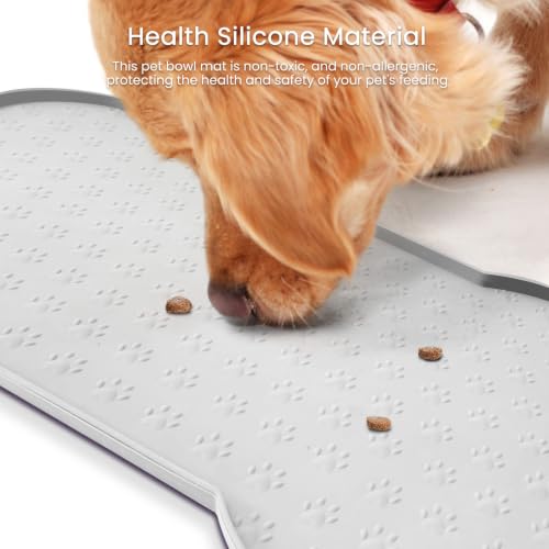 PWTAA Dog Food Mat Anti-Slip Silicone Dog Bowl Mat Thicker Pet Placemat Waterproof Cat Feeder Pad with Raised Edge Puppy Kitten Feeding Mats Suitable Small Medium-Sized Dogs Cats Eating Tray - 2PCS - color: White, size: 19.4" x 9.8"-2PCS