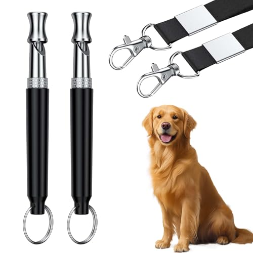 2 PCS Dog Whistles,Professional Recall Dog Training Whistle with Lanyard,Adjustable Ultrasonic Silent Dog Recall Whistles,Dog Whistle to Stop Barking Neighbors Dog,Dog Barking Stopper (Black+Black) - color: Black+Black
