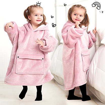KFUBUO Wearable Blanket Hoodie for Kids Toddlers Sherpa Blanket Sweatshirt With Pocket Cute Hoodies 2-6 Year Old Girl Cute Birthday Gifts Pink - color: Pink, size: Kids 2-6YR