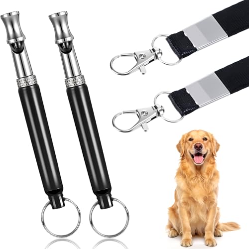 2Pcs Dog Whistle, Professional Ultrasonic Dog Whistle to Stop Barking, Adjustable Pitch Silent Dogs Whistles with Lanyard for Recall & Obedience Training