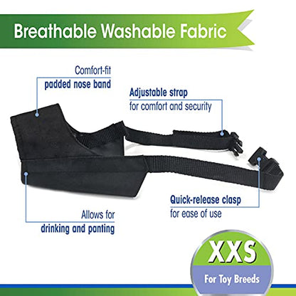 Four Paws Walk-About Quick-Fit Adjustable Dog Muzzle for XX-Small Dogs, Washable & Breathable, Black, 1 Count - size: 0-XX-Small Regular Snout