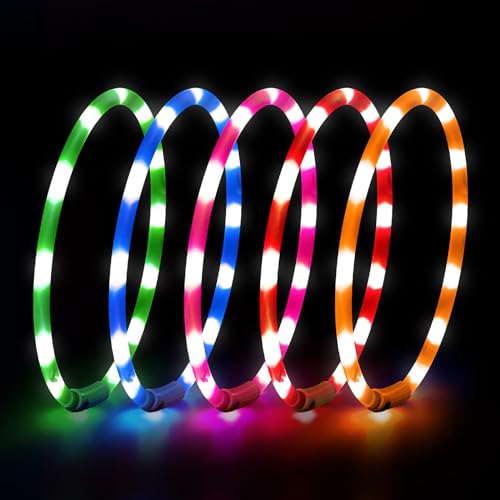 HIGO LED Dog Collar, Silicone Lightweight Light Up Dog Collars, USB Rechargeable LED Dog Necklace Light for Your Dogs Cats Glow in the Dark (Pink-Silicone) - color: Pink-Silicone