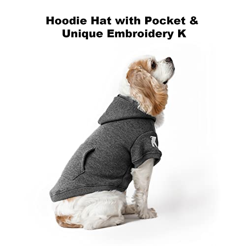 Koneseve Dog Hoodie Fleece Puppy Clothes Warm Sweater with Hat for Small Dogs Cat Hooded Shirt Kitten Pet Basic Hoodies Sweatshirt with Pocket Doggie Soft Winter Coat Apparel (Grey; L) - color: Grey, size: L-(9~17lb) | Chest(~17.7")