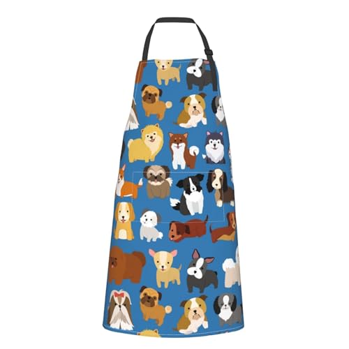Dog or Paw Apron - 33" x 28" Large with 26" Waist Ties, Lightweight, with 2 Pockets for Your Cooking Essentials - style: Dog and Puppy