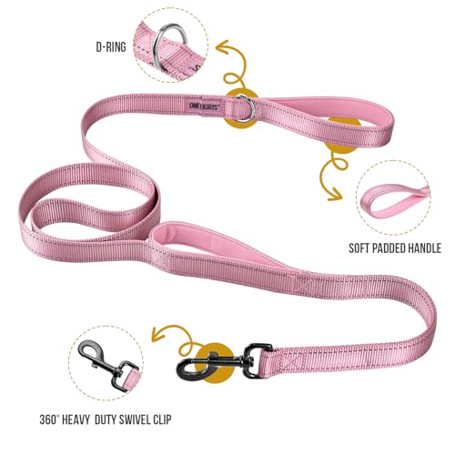 OneTigris Handled No-Pull Dog Walking Leash Long Traffic Leads for Medium to Large Dogs (Pink, 4FT) - color: Pink, size: 4FT