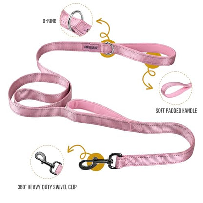 OneTigris Handled No-Pull Dog Walking Leash Long Traffic Leads for Medium to Large Dogs (Pink, 4FT) - color: Pink, size: 4FT