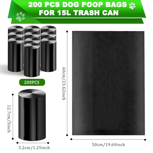 Dog Poop Trash Can Outside, Fully Assembled Dog Waste Trash Can with Lid, Pedal and Removable Inner Waste Bin,Pet Poop Bin with 200 Free Bags, for Garden, Black