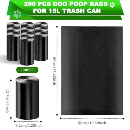 Dog Poop Trash Can Outside, Fully Assembled Dog Waste Trash Can with Lid, Pedal and Removable Inner Waste Bin,Pet Poop Bin with 200 Free Bags, for Garden, Black