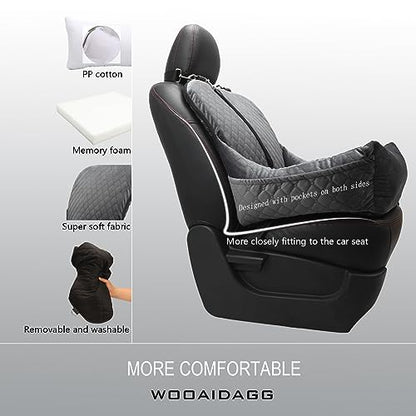 WOOAIDAGG Dog Car Seat,Fully Detachable and Washable Cover,Easy to Assemble,Comfy Cushion Fill in Memory Foam,2 Clip-On Safety Leashes and Storage Pockets (Grey) - color: Grey