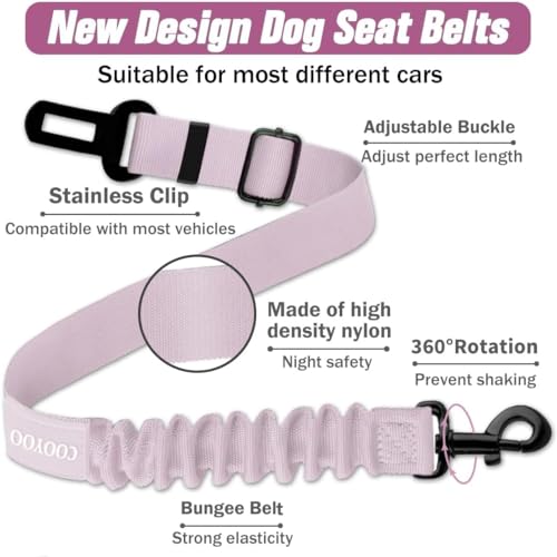 COOYOO Dog Seat Belt,Retractable Dog Car Harness Seat Belt for Car Adjustable Nylon Pet Safety Seat Belts Heavy Duty & Elastic Bungee Buffer - color: 09-Light Pink