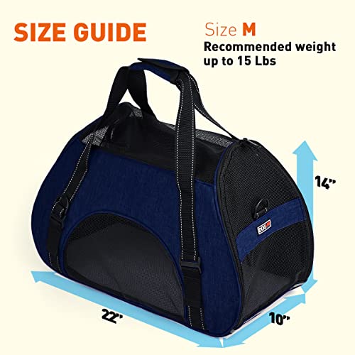 Dogline Carrier Bag Airline Approved Carrier for Dogs and Cats, Size M, Blue - color: Blue, size: H 13" x W 9" x L 21"