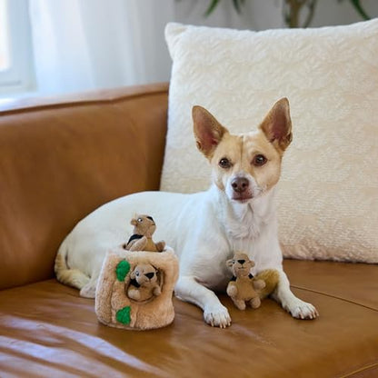 Outward Hound Hide-A-Squirrel Dog Toy – Interactive 2‑in‑1 Plush Puzzle with 3 Squeaky Removable Squirrels, Small - color: Squirrel Small