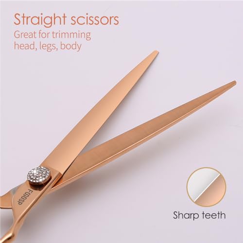 Rose Gold Titanium Professional 8'' Straight Dog Grooming Scissors Long Large Grooming Shears for Dogs Pet Japan 440C Right Handed Dog Hair Cutting Scissors for Poodle(8,Straight) - size: 8 inch, style: Straigth Shears
