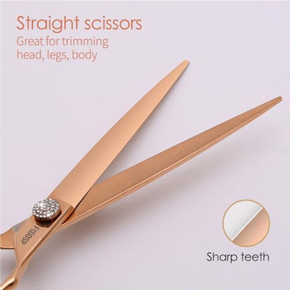 Rose Gold Titanium Professional 8'' Straight Dog Grooming Scissors Long Large Grooming Shears for Dogs Pet Japan 440C Right Handed Dog Hair Cutting Scissors for Poodle(8,Straight) - size: 8 inch, style: Straigth Shears