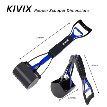 28" Pooper Scooper Foldable Green Dog Pooper Scooper Dog Poop Scoop with Unbreakable Material and Durable Spring Easy to Use for Grass, Dirt, Gravel - color: Green