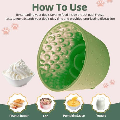 Dog Slow Feeder Lick Bowl, Non-Slip Dog Licking Treat Dispenser, Slow Feeder Bowls for Small Medium Large Breed Dogs, Anxiety Relief & Anti-Choking, BPA Free Silicone (Green, 1.6 Cup) - color: Green
