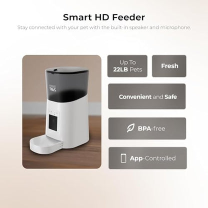 Penthouse Paws Smart HD Pet Feeder, 6L Dry Food Capacity, 1080p Camera, 2-Way Audio, Scheduled Meals, Backup Power, Easy to Clean, Anti-Jam Design for Cat & Dog, White - color: White