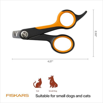 Fiskars Pet Small Pet Nail Clippers, Cat and Dog Nail Trimmers for Grooming, Pet Supplies with Precision Stainless Steel Blades & SoftGrip Handle, 4.25”, Orange/Black - size: Small