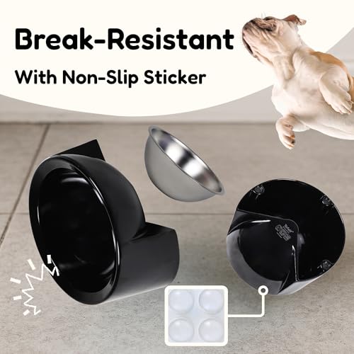 Tilted Dog Bowl for Flat-Faced & Senior Dogs, 15° Slanted Stainless Steel Dog Food Bowl, Elevated Pet Feeder for Small & Medium Dogs (Black + Dark Blue, M (420 ML / 1.5 Cups)) - color: Black + Dark Blue