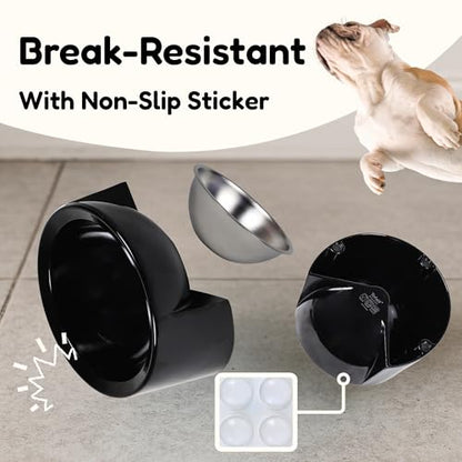 Tilted Dog Bowl for Flat-Faced & Senior Dogs, 15° Slanted Stainless Steel Dog Food Bowl, Elevated Pet Feeder for Small & Medium Dogs (Black + Dark Blue, M (420 ML / 1.5 Cups)) - color: Black + Dark Blue