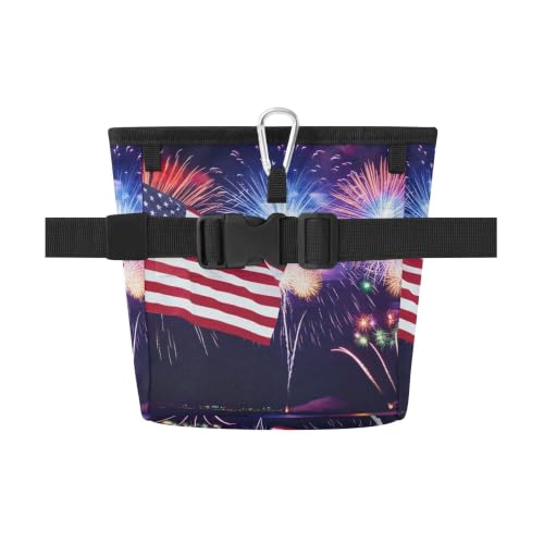 Flag Water-Resistant Dog Treat Pouch, 3 Ways to Wear Treat Bag with Magnetic Closure & Reflective Strip, Hands-Free for Pet Training, Walking